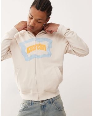 ICECREAM Block Logo Zip Through Hoodie - Natural