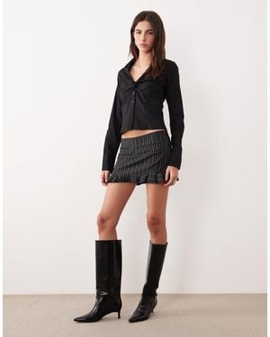 Motel Kalika Tailored Ruffle Edged Pinstripe Mini Skirt - Black