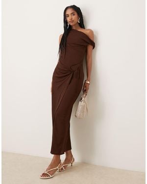 ASOS Onion Skin Fallen Shoulder Tie Wrap Midi Dress - Brown