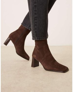 ASOS Ramona Suede Square Toe Heeled Ankle Boots - Brown