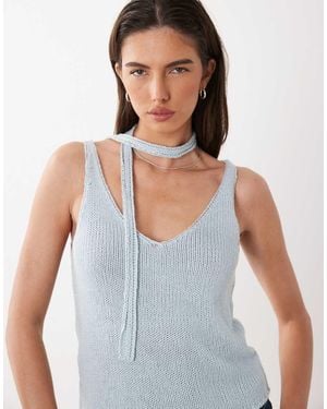 Mango Teen Knit Tank Top With Scarf - Blue