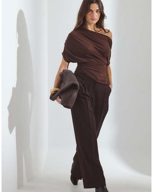 NA-KD Soft Line Draped Top - Brown