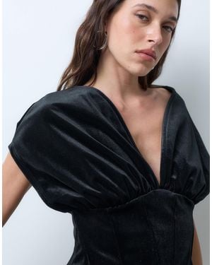 ASOS Bonded Velvet Cinched Waist Draped Top - Black