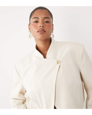 ASOS Curve Cropped Boxy Jacket With Short Collar And 80s Wrap Over Trim Front Opening - White