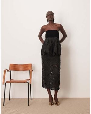 ARRANGE Cornelli Floral Cutwork Midi Skirt - Natural