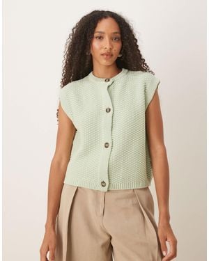 ASOS Boxy Knitted Stitch Waistcoat With Button Detail - Natural
