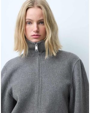 & Other Stories Wool Rich Funnel Neck Jacket With Volume Sleeve - Grey
