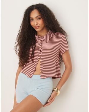 ASOS Gilet en maille rayée à manches courtes - rose/marron - Blanc