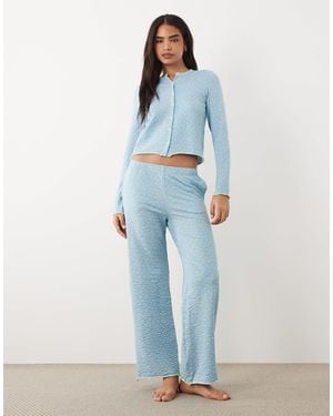 Threadbare Cotton Mix Button Down Pajama Set With Hearts Print - Blue