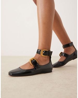 ASOS Lorna Oversized Buckle Mary Jane Ballet Flats - Natural