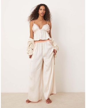 Free People Lace Insert Silky Pyjama Set - Natural