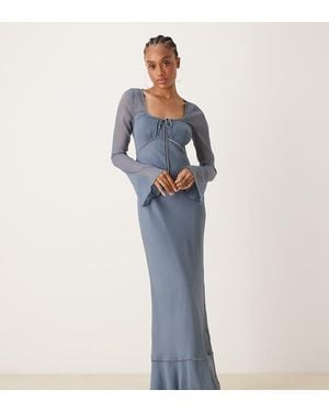 ASOS Vestido Largo De Manga Larga Con Pecho Fruncido De Asos Design Tall - Azul