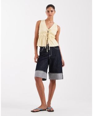 JJXX Tokyo Wide Denim Jorts With Turn-ups - Blue