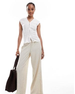 Stradivarius Tall Linen Look Wide Leg Trouser - White
