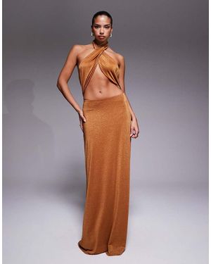AFRM Metallic Knit Halterneck Cut Out Maxi Dress - Brown