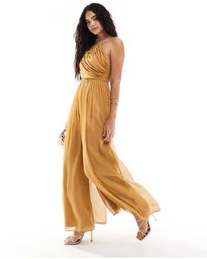 ASOS Mono Largo Asimétrico Con Abertura Y Detalle De Cadena De -Marrón - Metálico