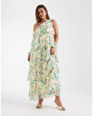 Vero Moda Felicia One Shoulder Tiered Maxi Dress With Corsage Detail - Green