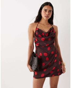 ASOS Plunge Cowl Halter Mini Dress - Red