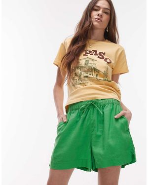 TOPSHOP High Rise Drawcord Linen Shorts - Green