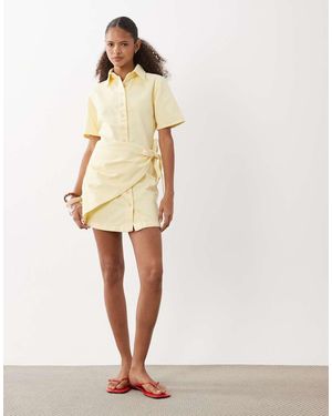 ASOS Denim Shirt Dress With Wrap Detail - Natural