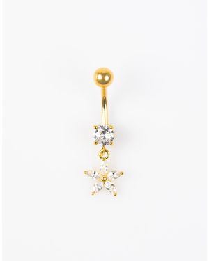 Lovisa – bauchnabelpiercing aus vergoldetem titan mit blütenanhänger mit zirkonia - Weiß