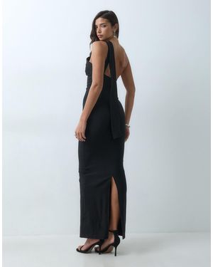 Vesper Bengaline One Shoulder Drape Detail Maxi Dress - Blue