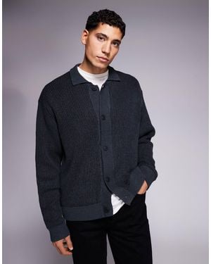 ADPT Knit Cardigan With Collar - Blue