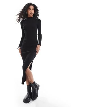 Stradivarius Knitted Midi Dress With Side Split - Black