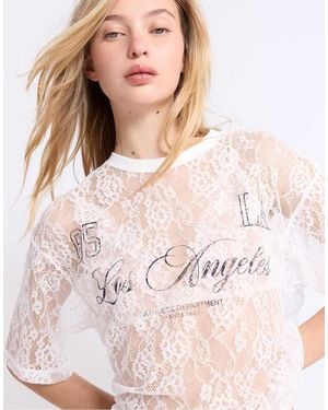 Stradivarius Oversize Lace T-shirt With Graphic Detail - Pink