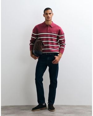 Calvin Klein Polo De Manga Larga De Algodón A Rayas En-Rojo