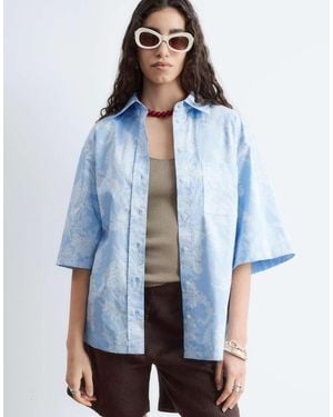 & Other Stories Boxy Floral Print Cotton Resort Shirt - Blue