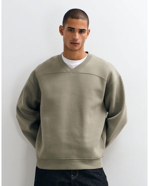 ASOS Oversized Sweatshirt With V Neck Crew And Additional Seams - Green