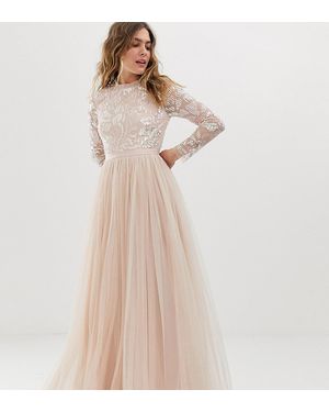 Needle & Thread Embellished Long Sleeve Maxi Dress With Tulle Skirt - Pink