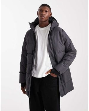 Only & Sons Abrigo Largo Gris Acolchado Impermeable Con Capucha De