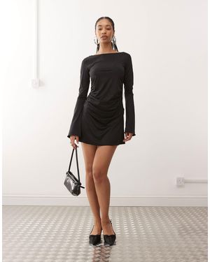 Monki Long Sleeve Ruched Mini Dress - Natural
