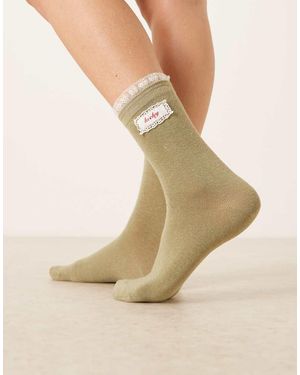 Accessorize Calcetines Verdes Con Volantes Y Texto "Lucky" De - Neutro