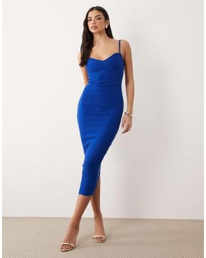 Vesper Bengaline Sweetheart Neck Line Cami Strap Midaxi Dress - Blue