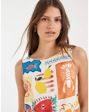 Pieces Top Con Maniche Con Stampa Di Aragoste E Cuori - Blu