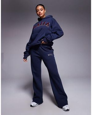 Kaiia Cotton Rich Embroidered Logo Wide Leg joggers Co-ord - Blue