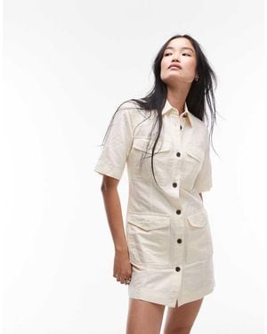 ARKET Mini Shirt Dress With Front Patch Pockets - Natural