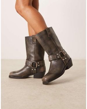ASOS Cyrus Leather Harness Knee Boots - Natural