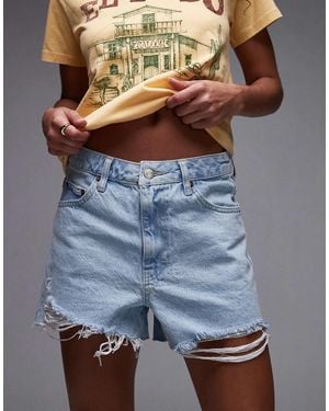 TOPSHOP Denim A-Line Shorts With Rip - Blue