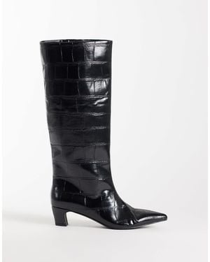 schuh Dollie bottes hauteur genou à bout pointu effet croco es - Noir