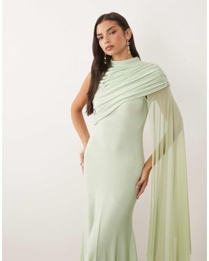 ASOS Mesh Overlay Cape Maxi Dress With Godets - Green