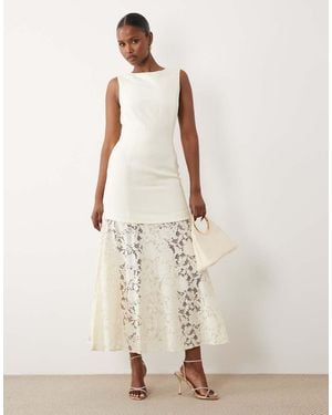 Forever New Linen Mix Lace Skirt Midi Dress - Natural