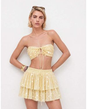 Miss Selfridge Sujetador Playero Amarillo Pastel Fruncido De Lentejuelas