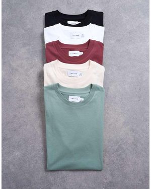 TOPMAN Pack De 5 Camisetas De Color Blanco, Crudo, Caqui, Negro Y Burdeos De Corte Estándar De - Multicolor