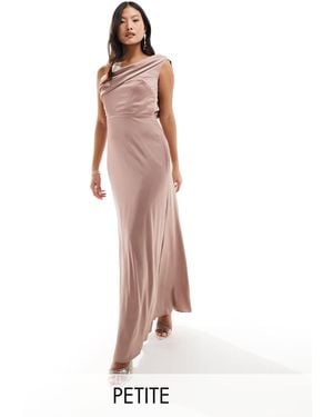 TFNC London Bridesmaid Satin One Shoulder Drape Maxi Dress - Pink
