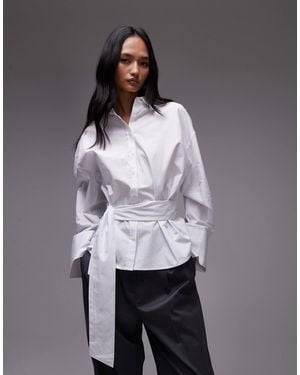 ASOS Poplin Belted Cinch Shirt - Gray