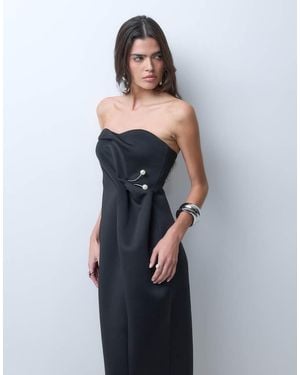 ASOS Bandeau Midi-Jurk Met Gedrapeerde Details En Parelrand - Blauw